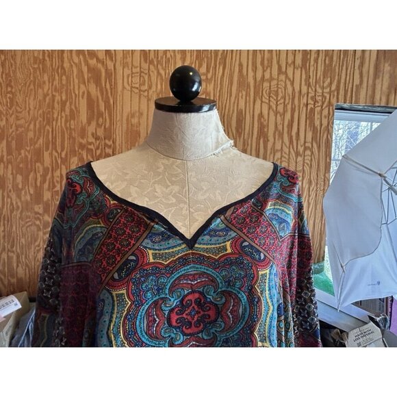 Tolani Silk Plus 1X Colorful Tunic 100% SILK V-Neck High-Lo Blouse Long Sleeve - Picture 3 of 9